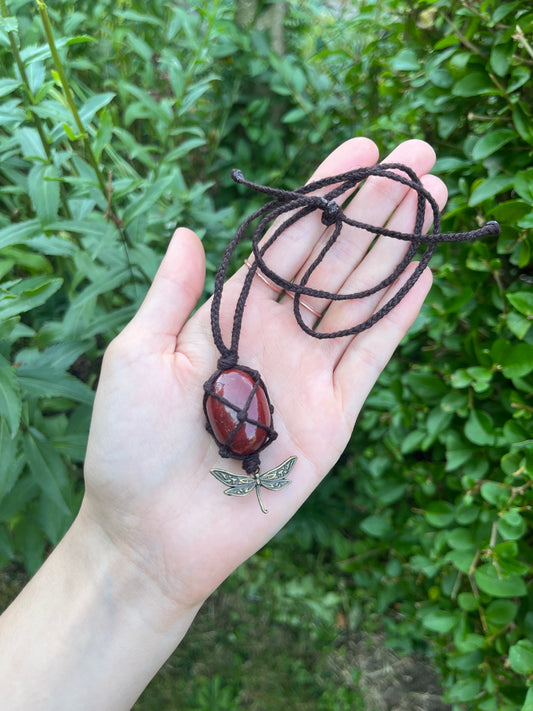 Red Jasper Crystal Necklace with Dragonfly Charm