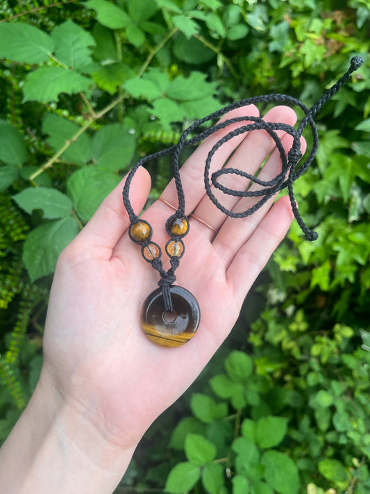 Golden Tigers Eye Crystal Doughnut Necklace with Crystal Beads