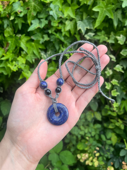 Lapis Lazuli Crystal Doughnut Necklace with Crystal Beads